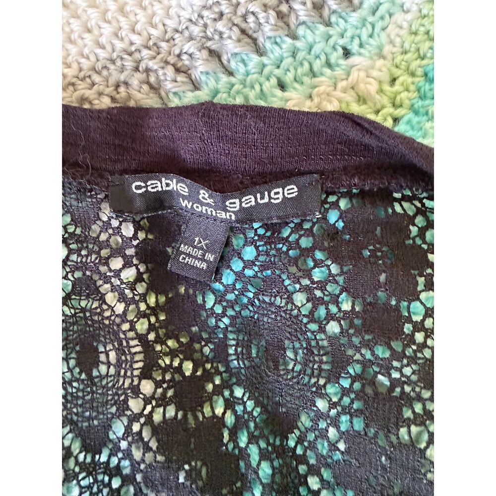 Cable & Gauge Black Waterfall Cardian with Buttons and Lace Detail Size 1X - Picture 5 of 8